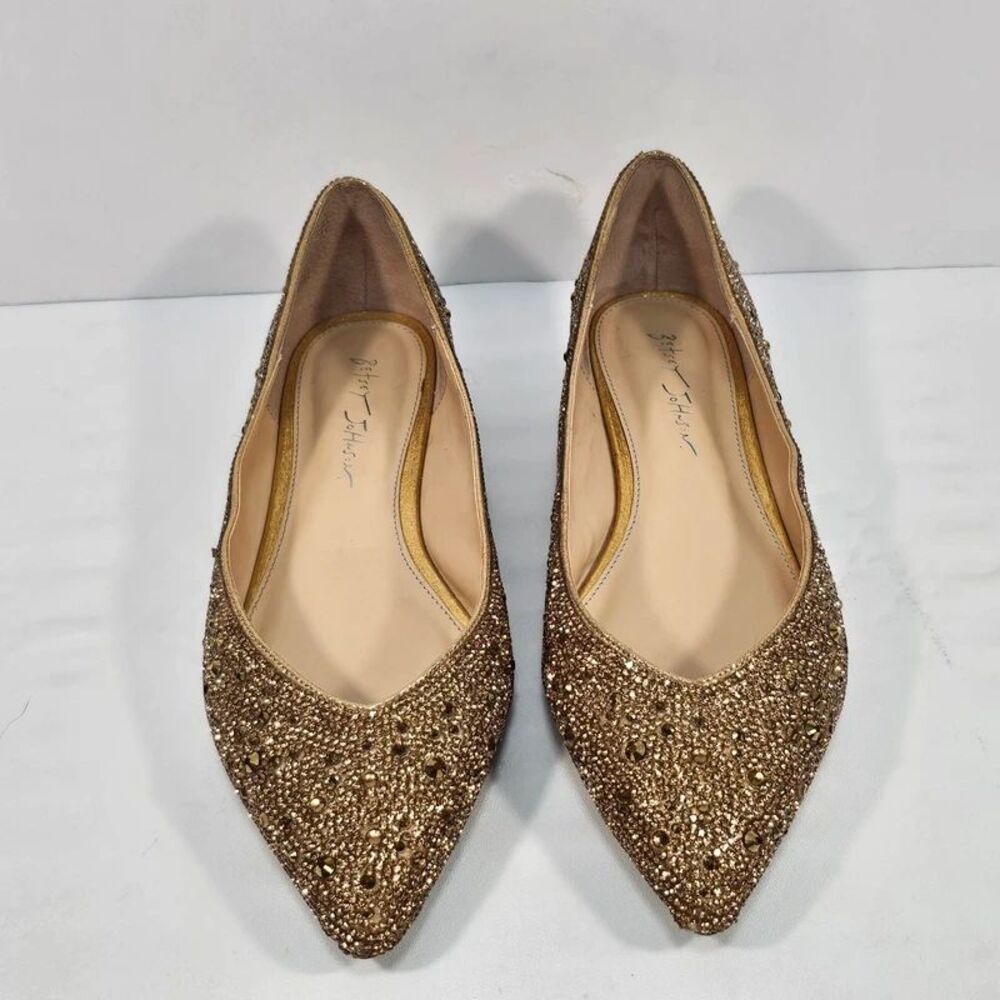 Betsey Johnson Jude Gold Rhinestone Pointed Toe Flats Size 11 M Glam Party - Picture 2 of 8